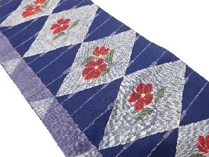 手織り真綿紬　菱に花模様織り出し　名古屋帯